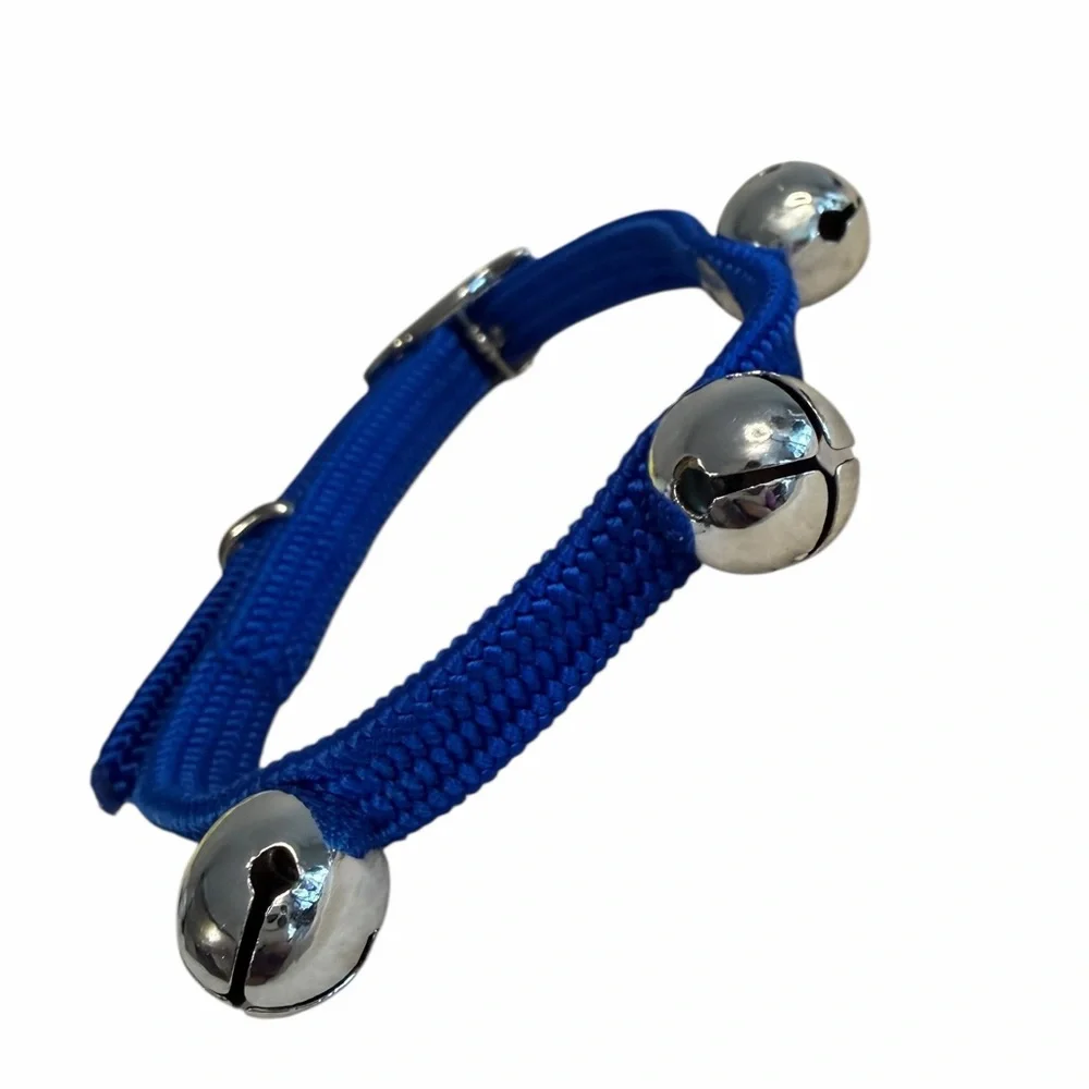 Blue Vinyl Cat Collar with 3 Silver Bells 12.5” NWOT